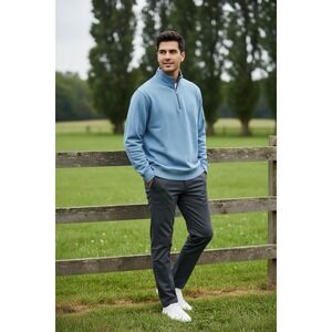 Dockers Mens Pullover Sweatshirt Light Blue Quarter Zip Logo Long Sleeve Size L